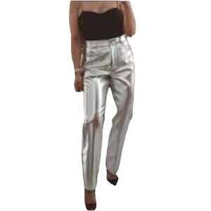 7 For All Mankind High Rise Vegan Leather Silver Metallic 5-pkt Pants Size S